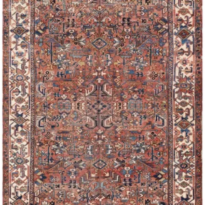 Persian Heriz – Size: 9×12; Colors: Ivory, Terracotta, Warm shades of salmon; Content: Handwoven with Organic Wool